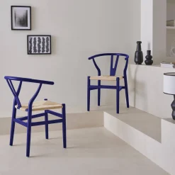 Cadeira em madeira de faia com assento de corda, set de 2