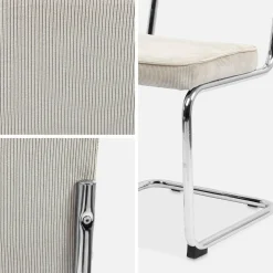 Cadeira em veludo canelado com estrutura em aço, set de 2