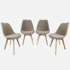 Cadeira escandinava de madeira e boucle texturizado, set de 4