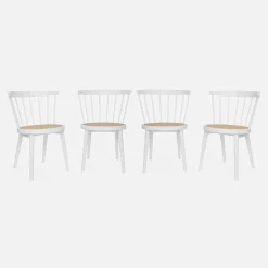 Cadeira estilo boémio em madeira de seringueira e cana, set de 4