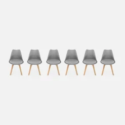 Cadeira estilo escandinavo com pés em madeira de faia, set de 6