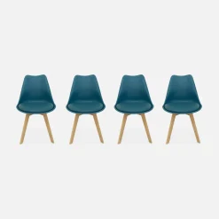 Cadeira estilo escandinavo com pés em madeira de faia, set de 4
