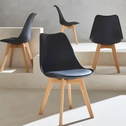 Cadeira estilo escandinavo com pés em madeira de faia, set de 4
