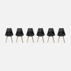 Cadeira estilo escandinavo com pés em madeira de faia, set de 6