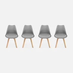 Cadeira estilo escandinavo com pés em madeira de faia, set de 4