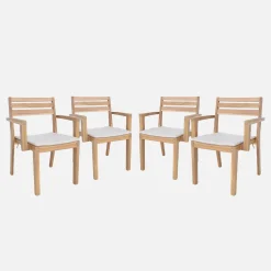 Cadeiras de jardim de madeira de acácia com almofada, set de 4
