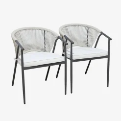 Cadeiras de jardim empilhável em aço e corda, set de 2