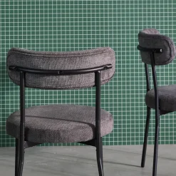 Cadeiras em tecido chenille com estrutura em metal, set de 2