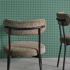 Cadeiras em tecido chenille com estrutura em metal, set de 2