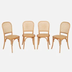 Cadeira vintage em madeira e revestida em rattan, set de 4