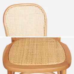 Cadeira vintage em madeira e revestida em rattan, set de 4