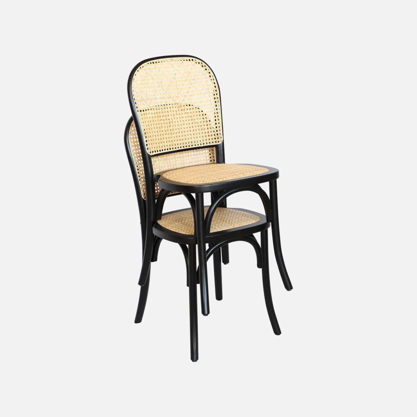 Cadeira vintage em madeira e revestida em rattan, set de 4