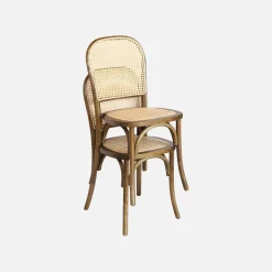 Cadeira vintage em madeira e revestida em rattan, set de 4