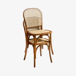 Cadeira vintage em madeira e revestida em rattan, set de 4