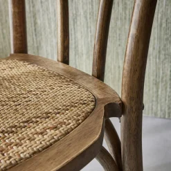 Cadeira vintage em madeira e revestida em rattan, set de 2