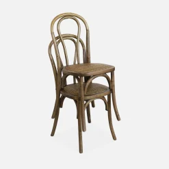 Cadeira vintage em madeira e revestida em rattan, set de 2