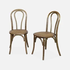 Cadeira vintage em madeira e revestida em rattan, set de 2