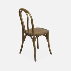 Cadeira vintage em madeira e revestida em rattan, set de 2