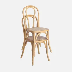 Cadeira vintage em madeira e revestida em rattan, set de 4