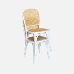 Cadeira vintage em madeira e revestida em rattan, set de 4