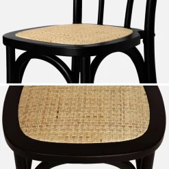 Cadeira vintage em madeira e revestida em rattan, set de 4