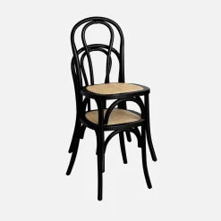 Cadeira vintage em madeira e revestida em rattan, set de 4