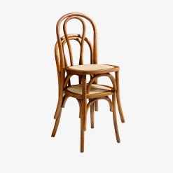 Cadeira vintage em madeira e revestida em rattan, set de 2