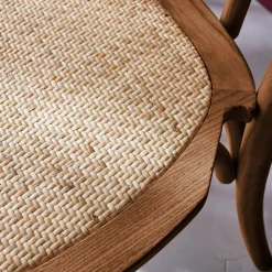 Cadeira vintage em madeira e revestida em rattan, set de 2