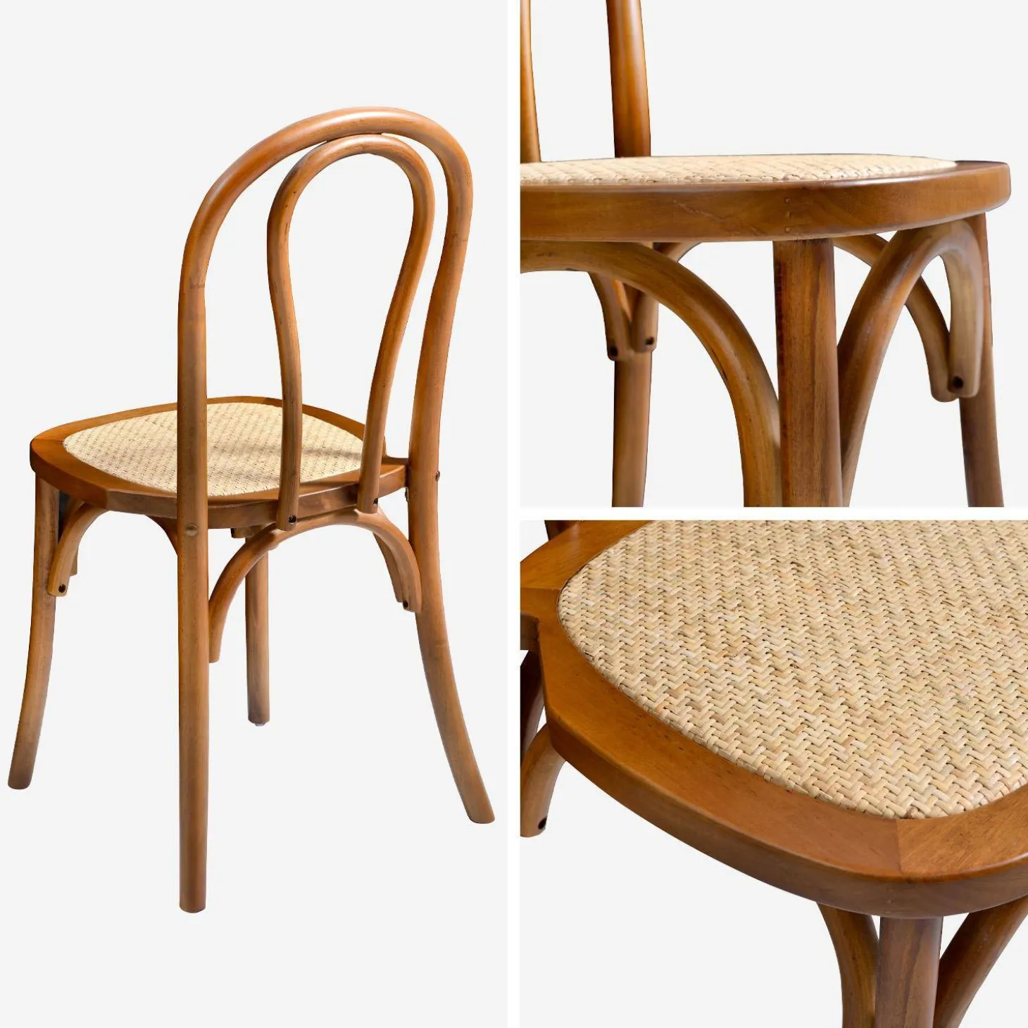 Cadeira vintage em madeira e revestida em rattan, set de 2