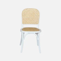 Cadeira vintage em madeira e revestida em rattan, set de 2