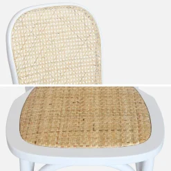 Cadeira vintage em madeira e revestida em rattan, set de 2