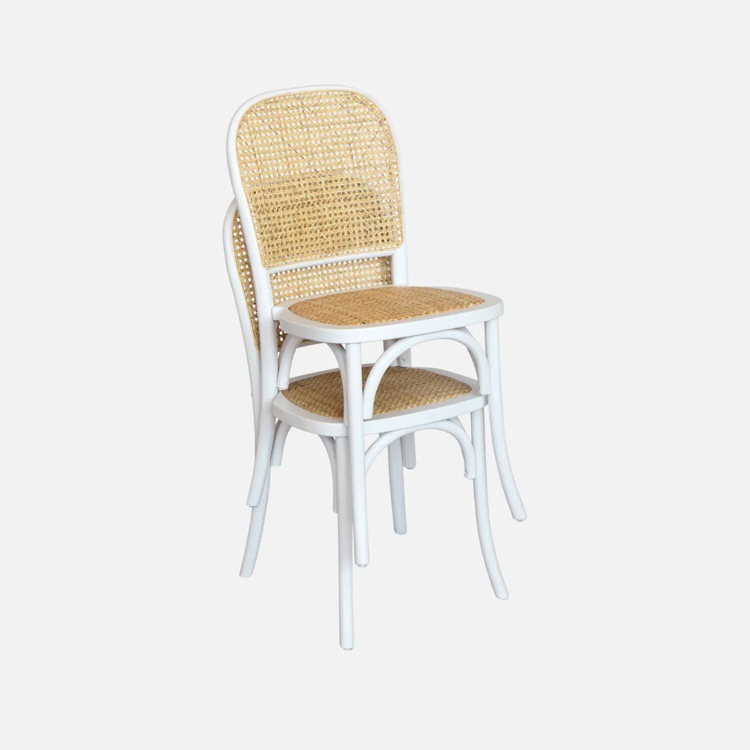 Cadeira vintage em madeira e revestida em rattan, set de 2