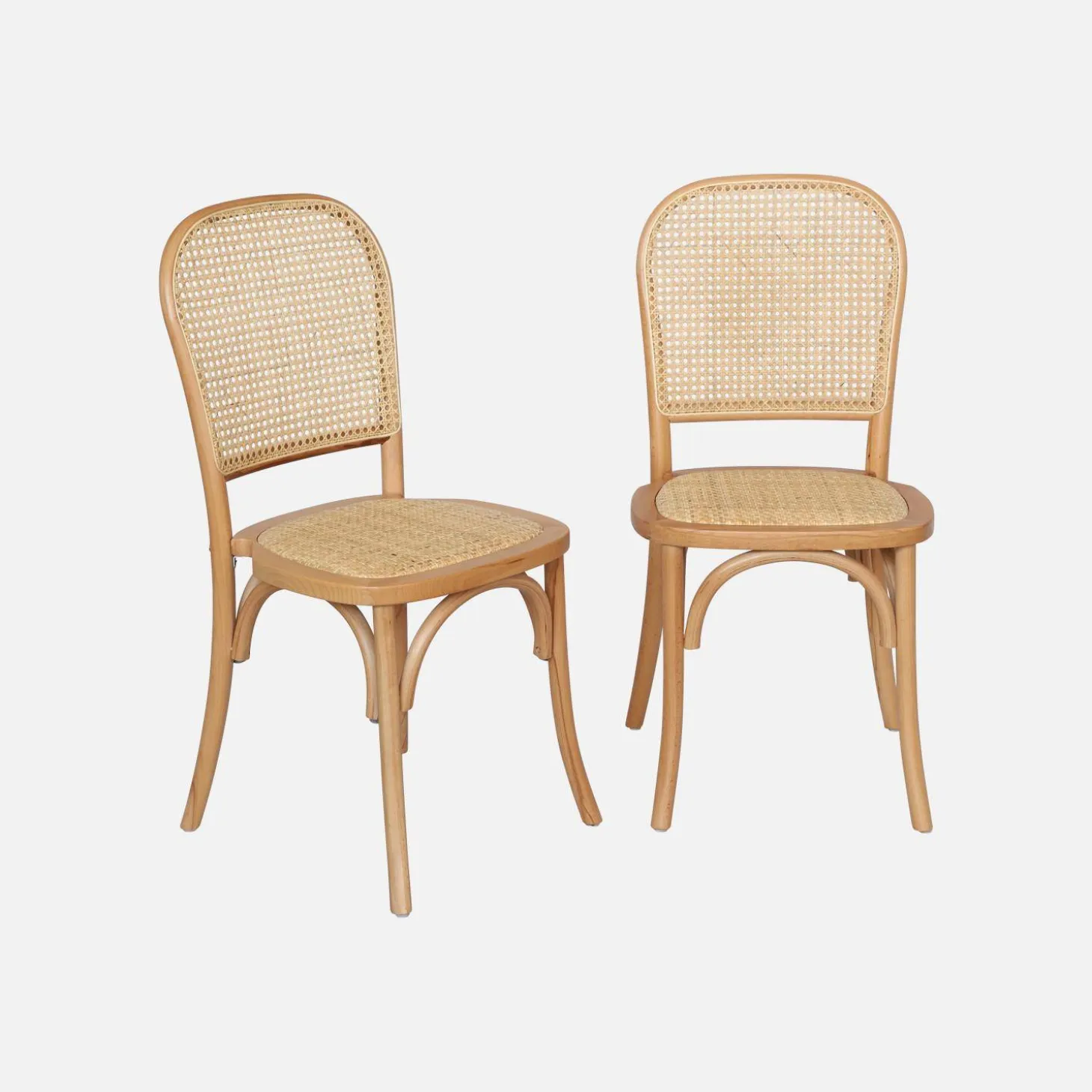 Cadeira vintage em madeira e revestida em rattan, set de 2