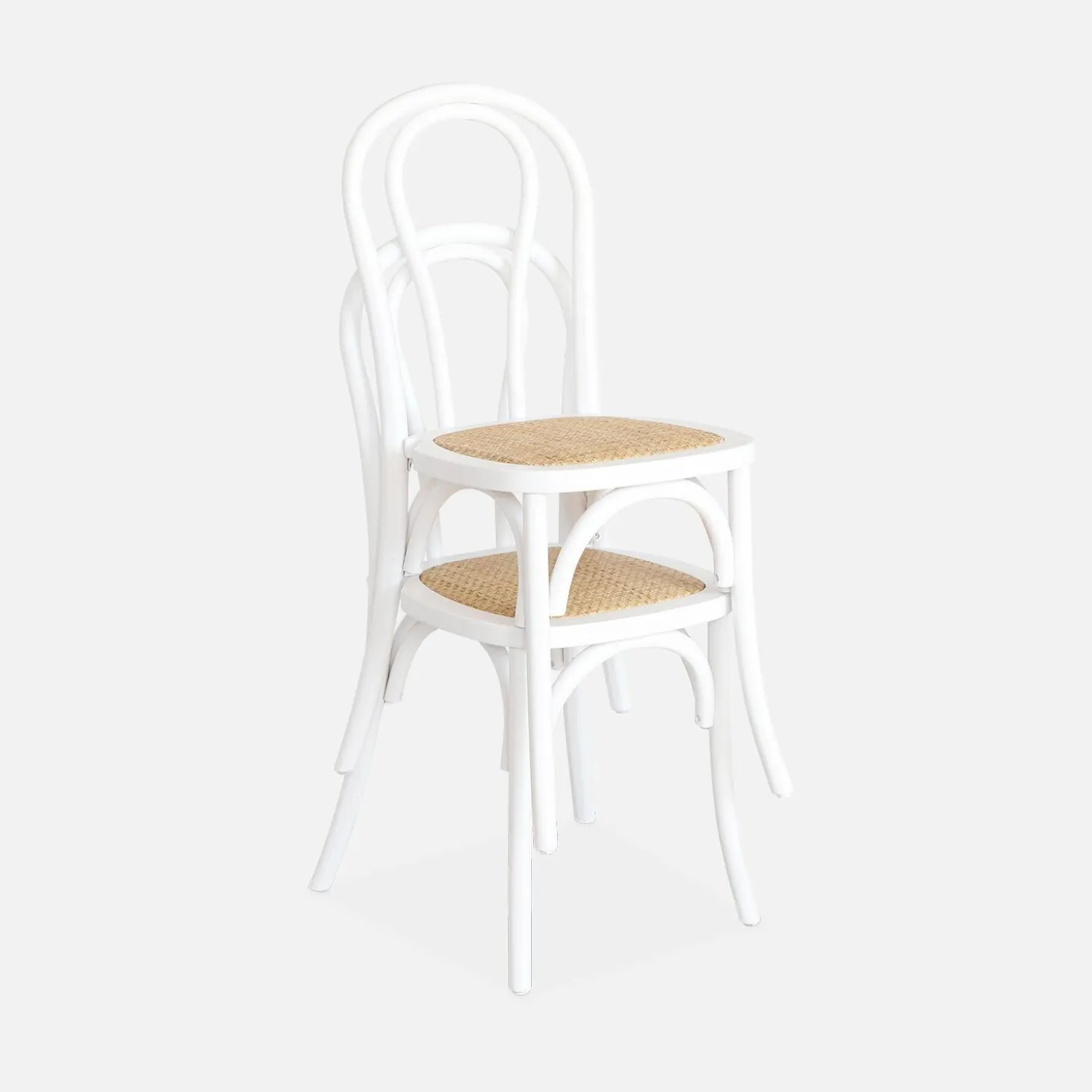 Cadeira vintage em madeira e revestida em rattan, set de 2
