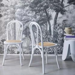 Cadeira vintage em madeira e revestida em rattan, set de 2