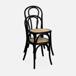 Cadeira vintage em madeira e revestida em rattan, set de 2