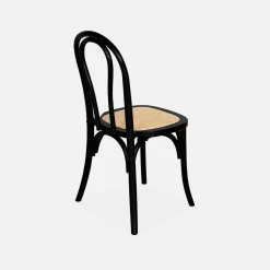 Cadeira vintage em madeira e revestida em rattan, set de 2