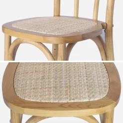 Cadeira vintage em madeira e revestida em rattan, set de 2