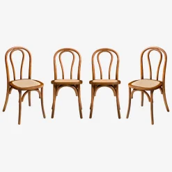 Cadeira vintage em madeira e revestida em rattan, set de 4