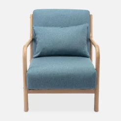 Cadeirão de design em madeira e tecido