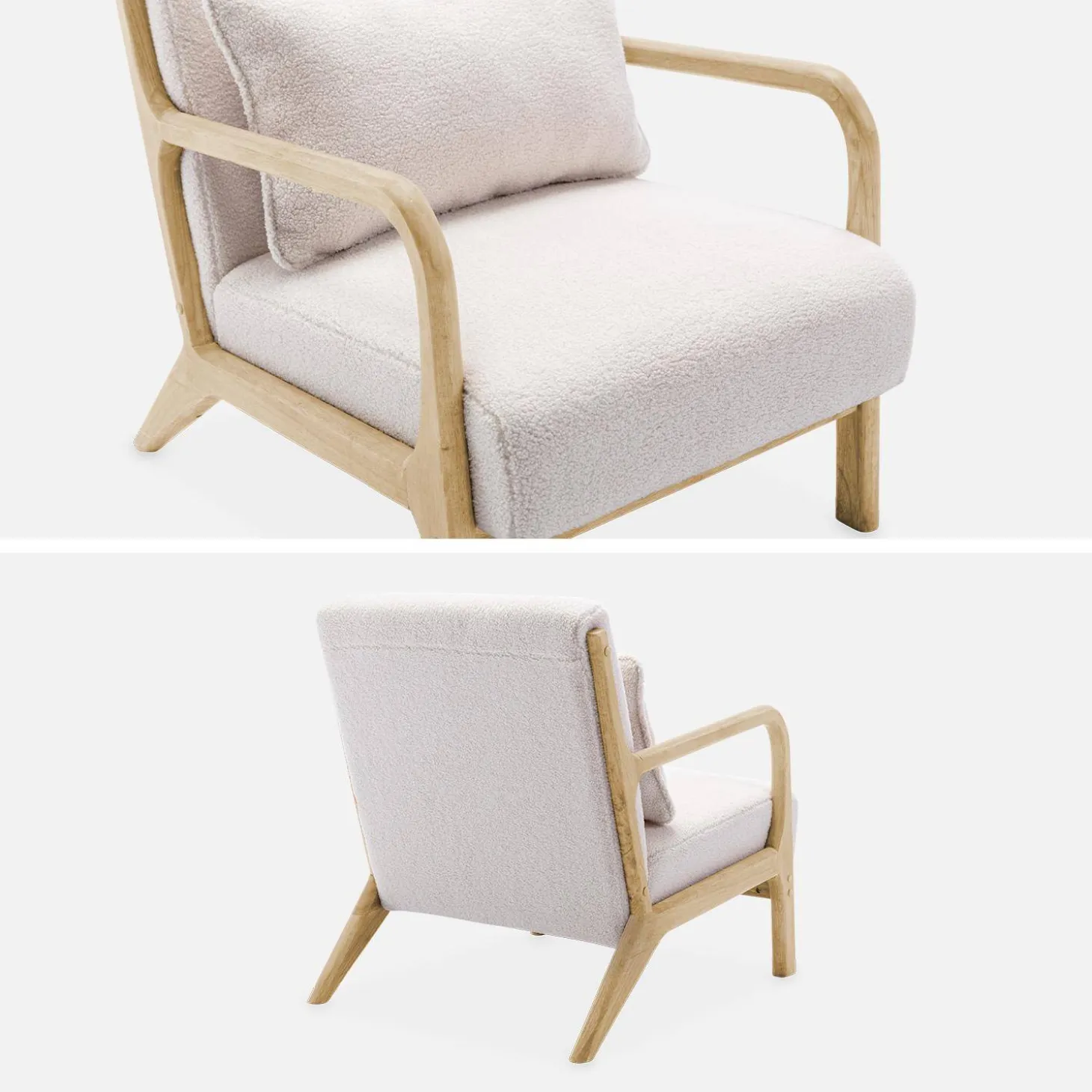 Cadeirão de design em madeira e tecido