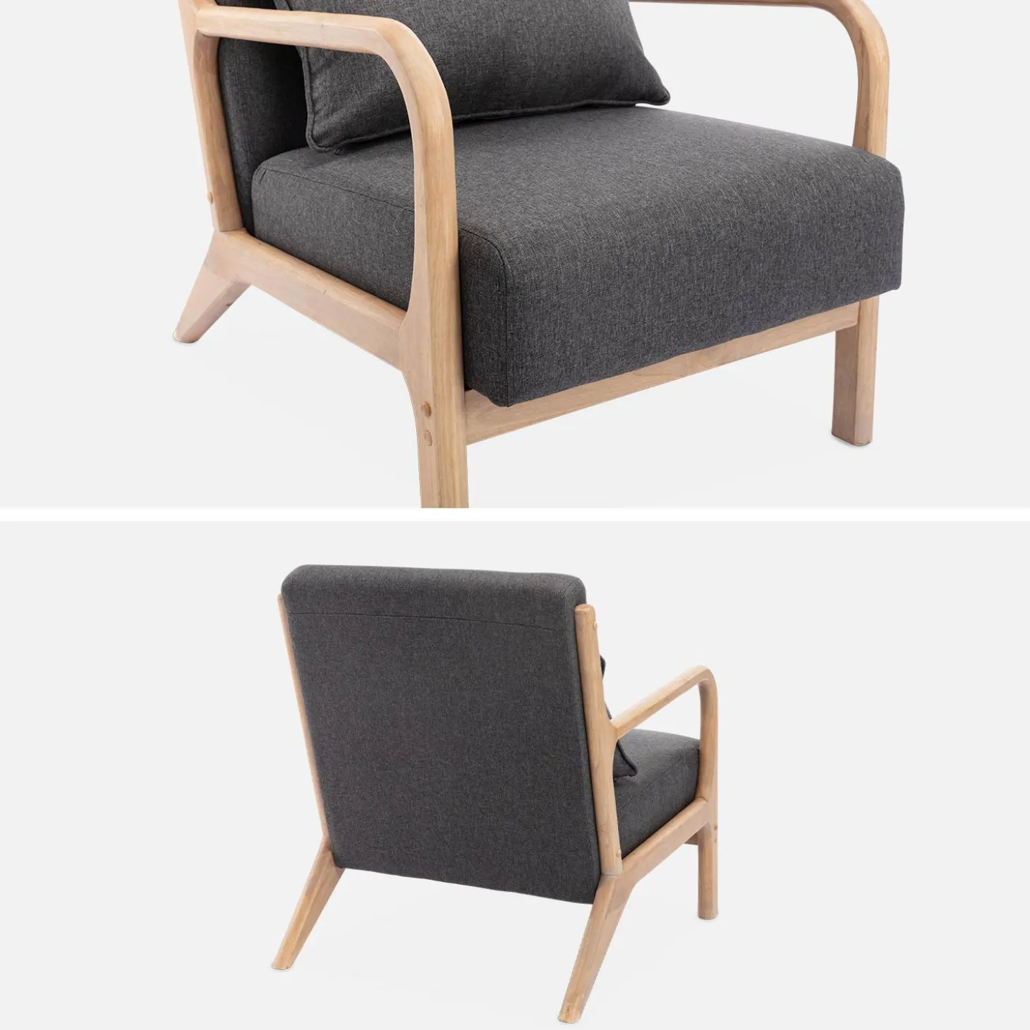 Cadeirão de design em madeira e tecido