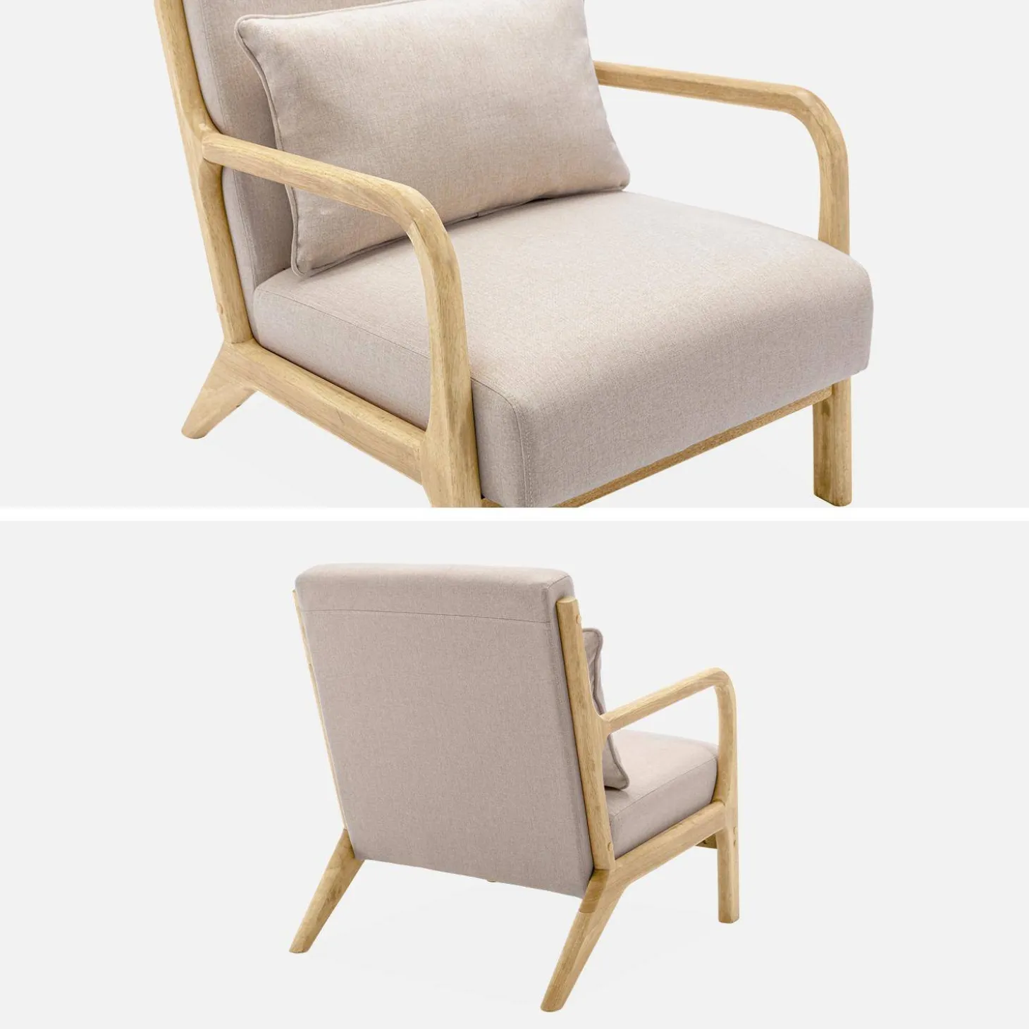 Cadeirão de design em madeira e tecido