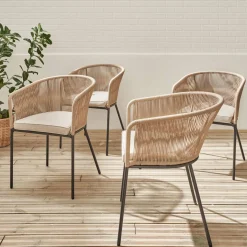 Cadeirão de jardim em corda e aço galvanizado, set de 4