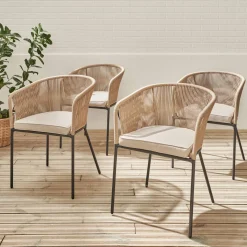 Cadeirão de jardim em corda e aço galvanizado, set de 4