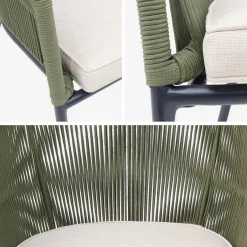 Cadeirão de jardim em corda e aço galvanizado, set de 2