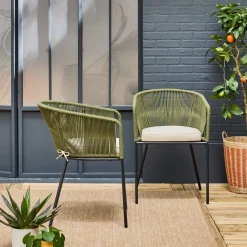 Cadeirão de jardim em corda e aço galvanizado, set de 2
