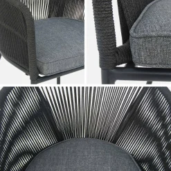 Cadeirão de jardim em corda e aço galvanizado, set de 4
