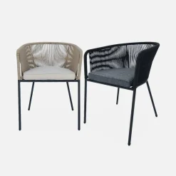 Cadeirão de jardim em corda e aço galvanizado, set de 4