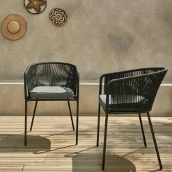 Cadeirão de jardim em corda e aço galvanizado, set de 2